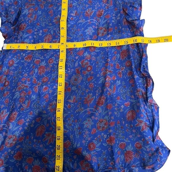 Anthropologie Antik Batik Blue Floral Silk Ruffle Cap Sleeve Blouse Size Small - Picture 15 of 15